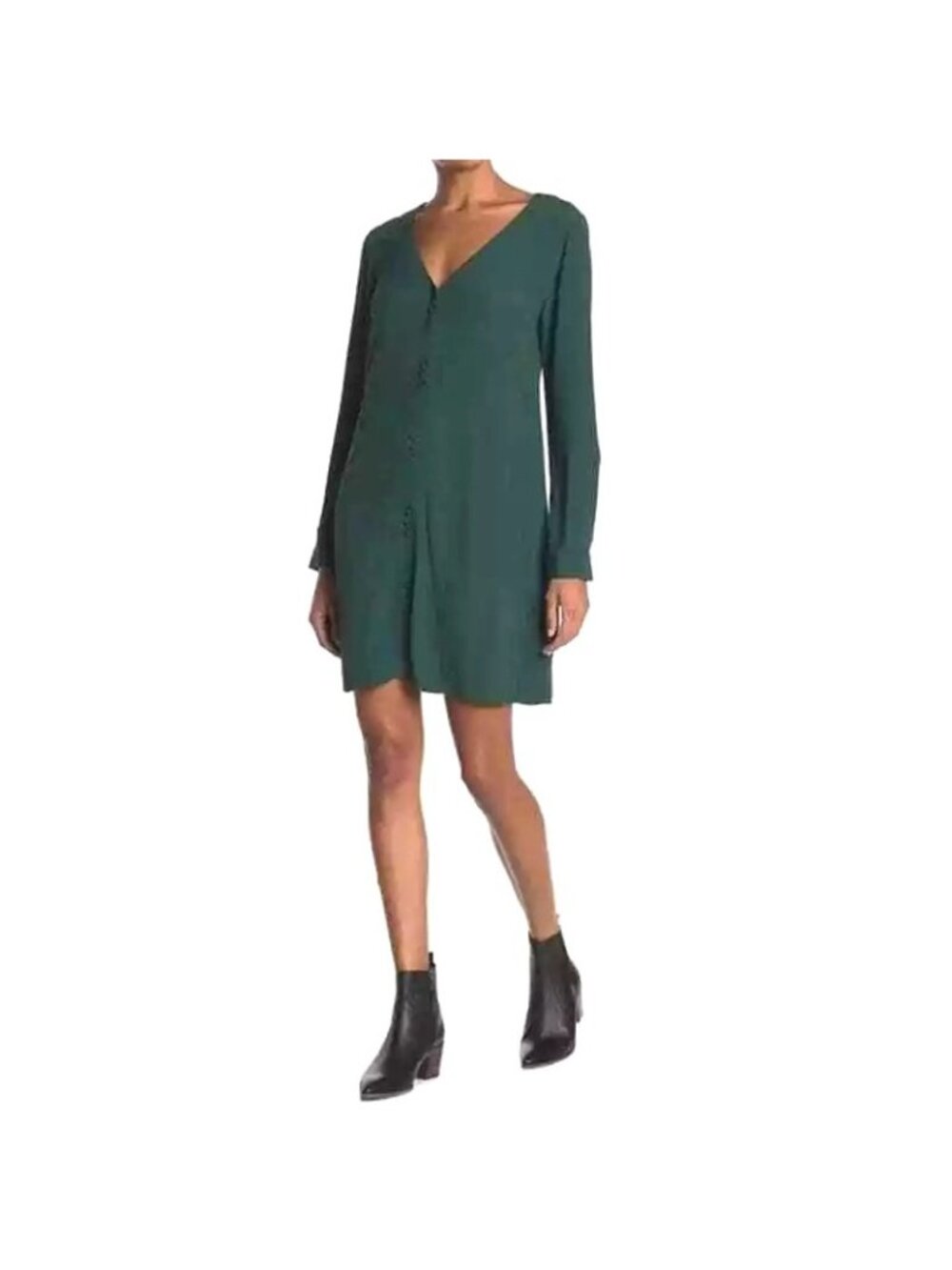 Madewell Womens Smokey Spruce V-Neck Button-Down Novel Dress Long Sleeve Large